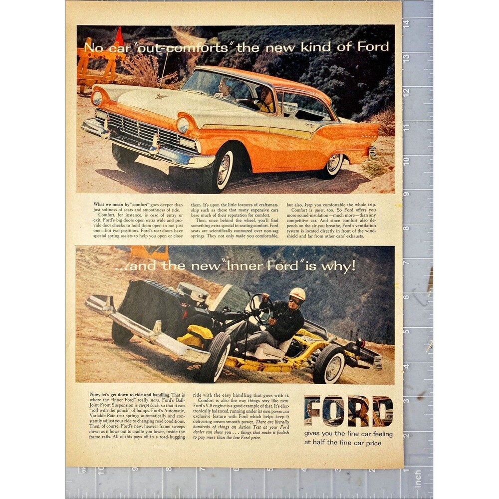 Ford "Gives You the Fine Car Feeling at Half the Price" Vintage Print Ad 1957 - Picture 2 of 3